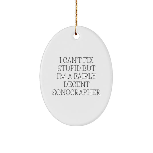 Funny Sonographer Gifts from Family for Men - Oval Ornament I Can't Fix Stupid But I'm A Fairly Decent Sonographer Christmas Unique - Image 1