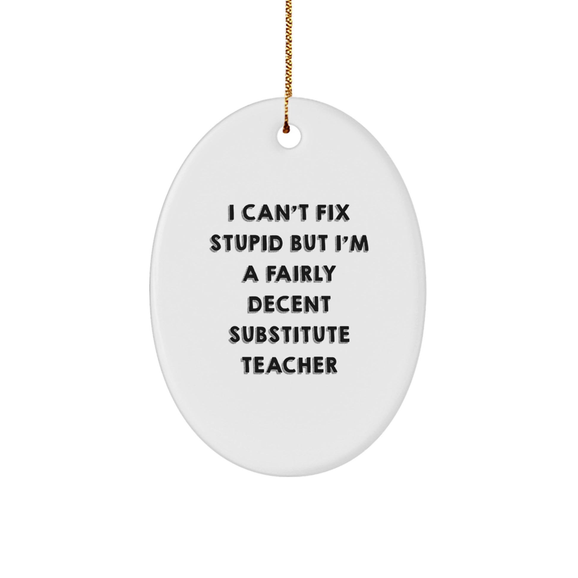 Funny Substitute Teacher Christmas Unique Gift for Men from Friends, I Can't Fix Stupid But I'm A Fairly Decent Substitute Teacher Oval Ornament - Image 1