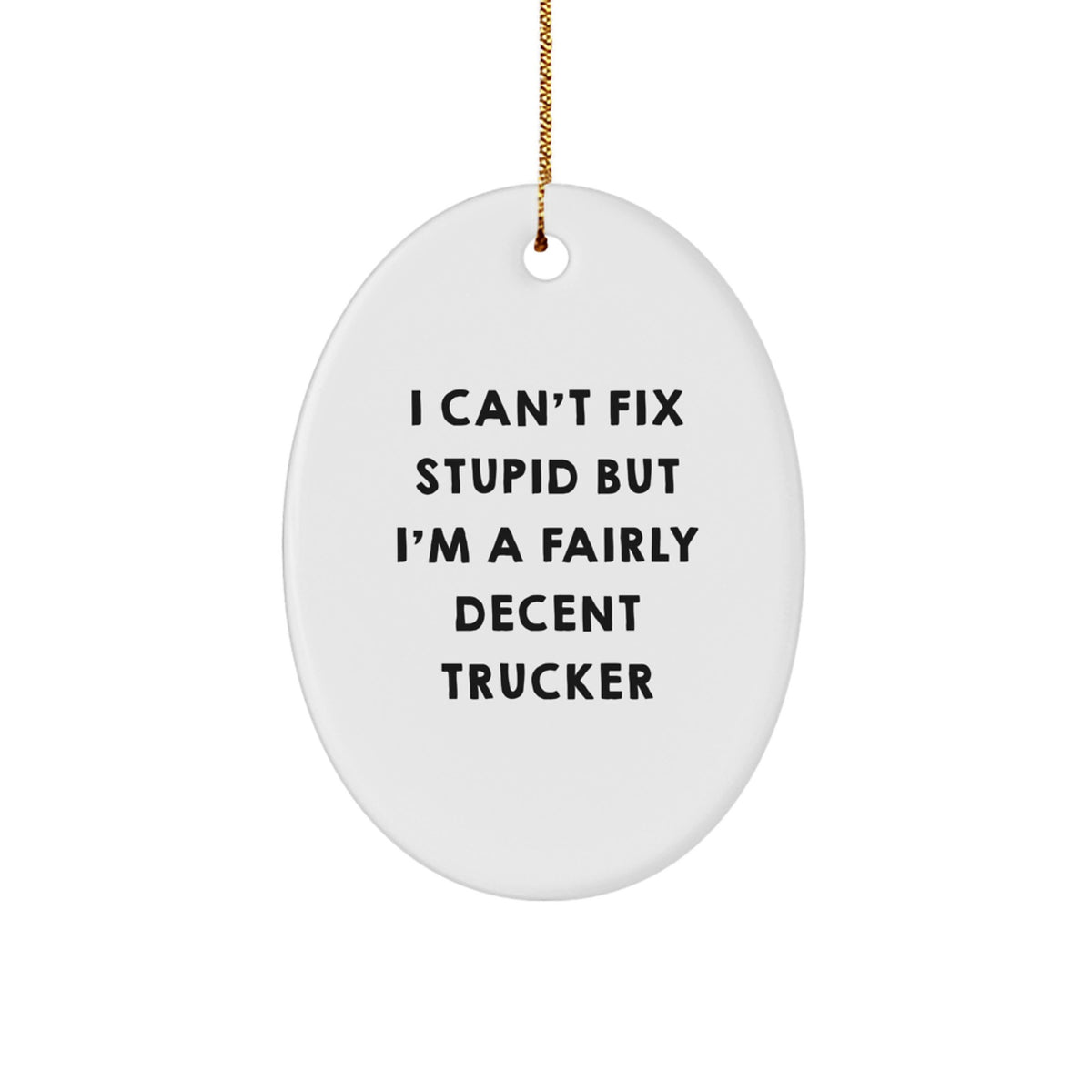 Christmas Unique Gift Trucker Oval Ornament for Teens I Can't Fix Stupid - Image 1