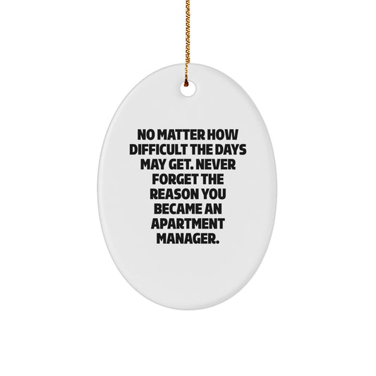 Gifts from Friends to Apartment Managers, Inspirational Oval Ornament, 'Never Forget The Reason You Became An Apartment Manager.' for Christmas - Image 1