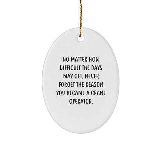 Funny Crane Operator Gifts for Men, Christmas Unique Gifts from Friends or Coworkers to Family - Oval Ornament, Never Forget the Reason You Became a Crane Operator - Image 1
