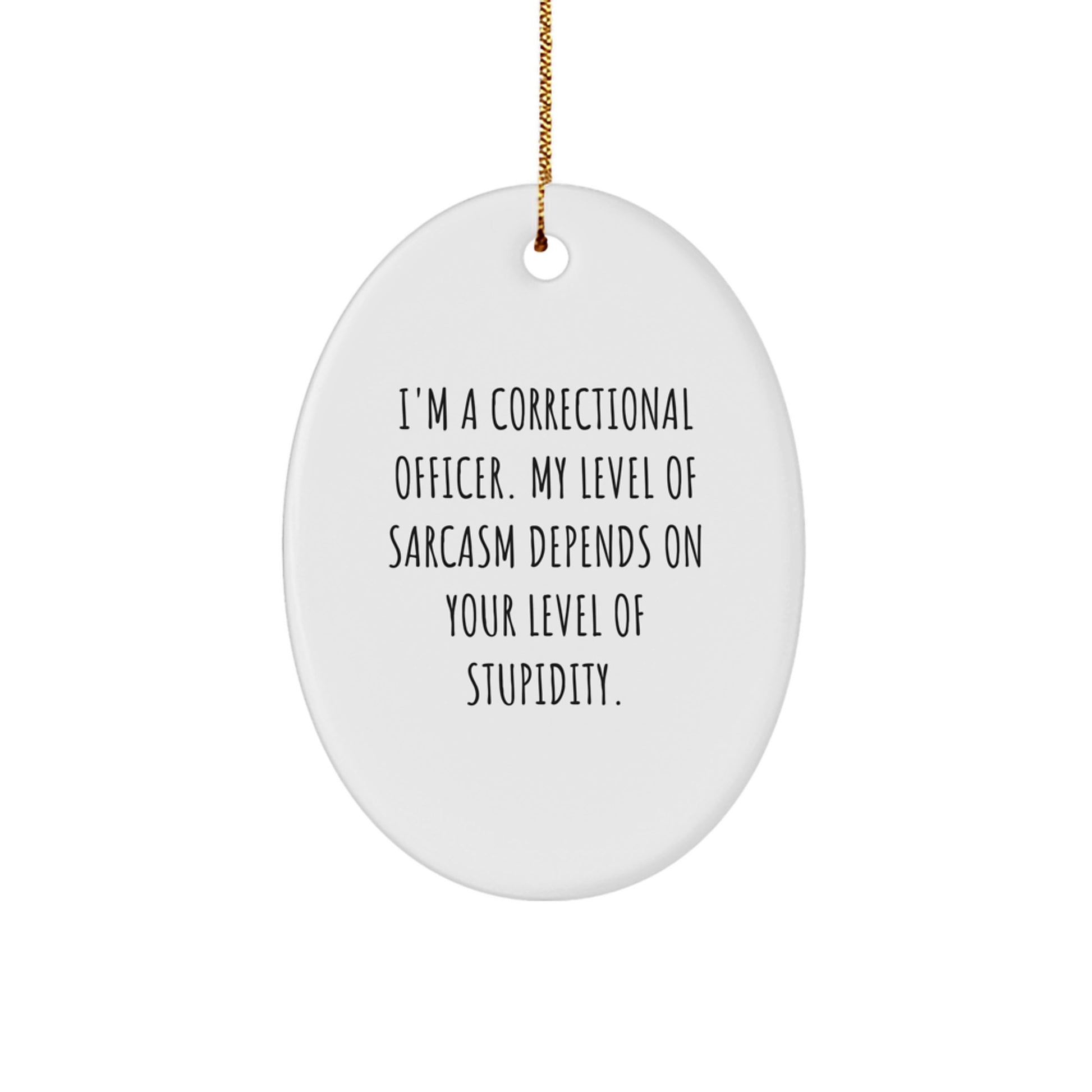 Funny Correctional Officer Gifts - I'm A Correctional Officer. My Level Of Sarcasm Depends On Your Level Of Stupidity. Oval Ornament, White, Christmas Unique Gifts from Friends and Family - Image 1