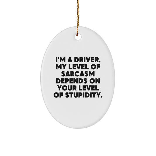 Funny Driver Gifts for Men - 'I'm a Driver, My Level of Sarcasm Depends on Your Level of Stupidity' Oval Ornament, Christmas Unique Gifts from Friends and Family - Image 1