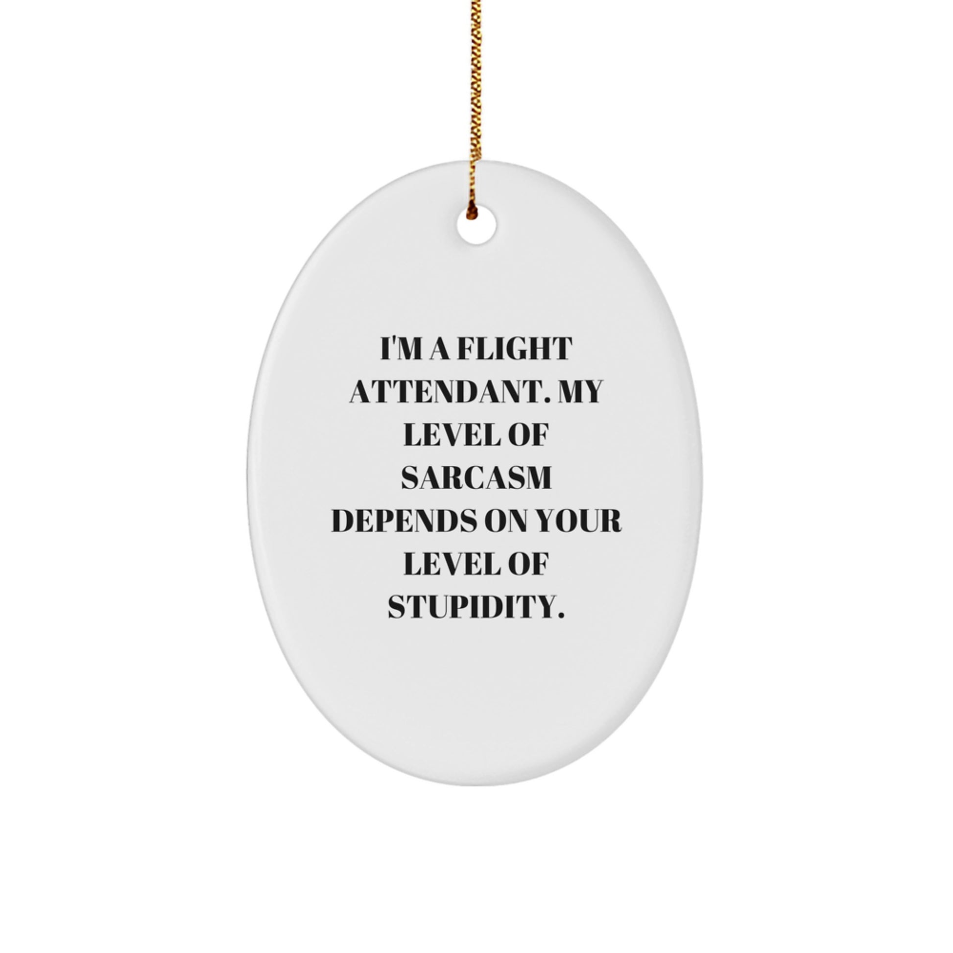 Funny Flight Attendant Oval Ornament, Gifts from Friends and Family for Flight Attendants, I'm A Flight Attendant My Level Of Sarcasm Depends On Your Level Of Stupidity, Christmas Unique Gifts - Image 1