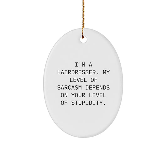 Funny Hairdresser Gifts from Family for Hairdresser, Oval Ornament with Sarcasm Humor, Christmas Unique Gifts - Image 1