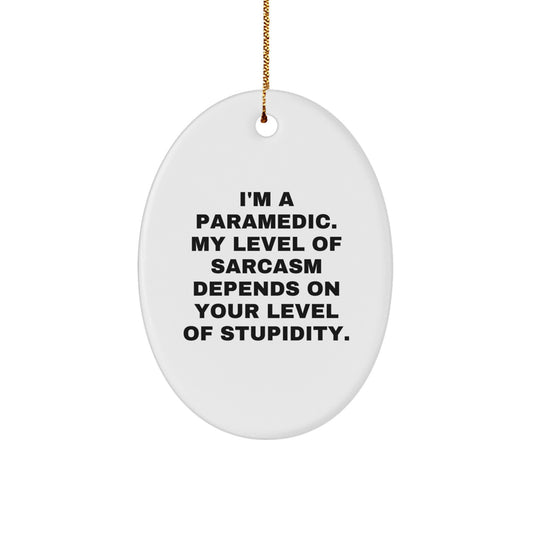 Funny Rescue Worker Oval Ornament Gifts from Friends to Rescue Workers - 'I'm A Rescue Worker. My Level Of Sarcasm Depends On Your Level Of Stupidity.' - Christmas Unique Gifts - Image 1