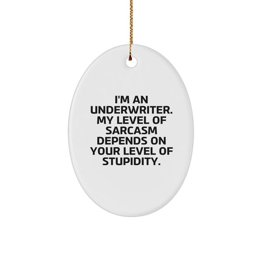 Underwriter Oval Ornament Gifts from Friends, Family or Coworkers - I'm An Underwriter. My Level Of Sarcasm Depends On Your Level Of Stupidity. - Funny Christmas Ornament for Underwriter - Image 1