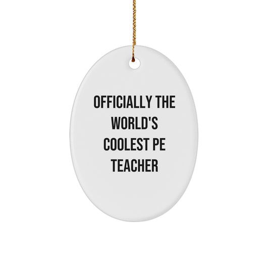 Funny PE Teacher Oval Ornament Gifts from Friends for Men - Officially The World's Coolest PE Teacher Christmas Unique - Image 1