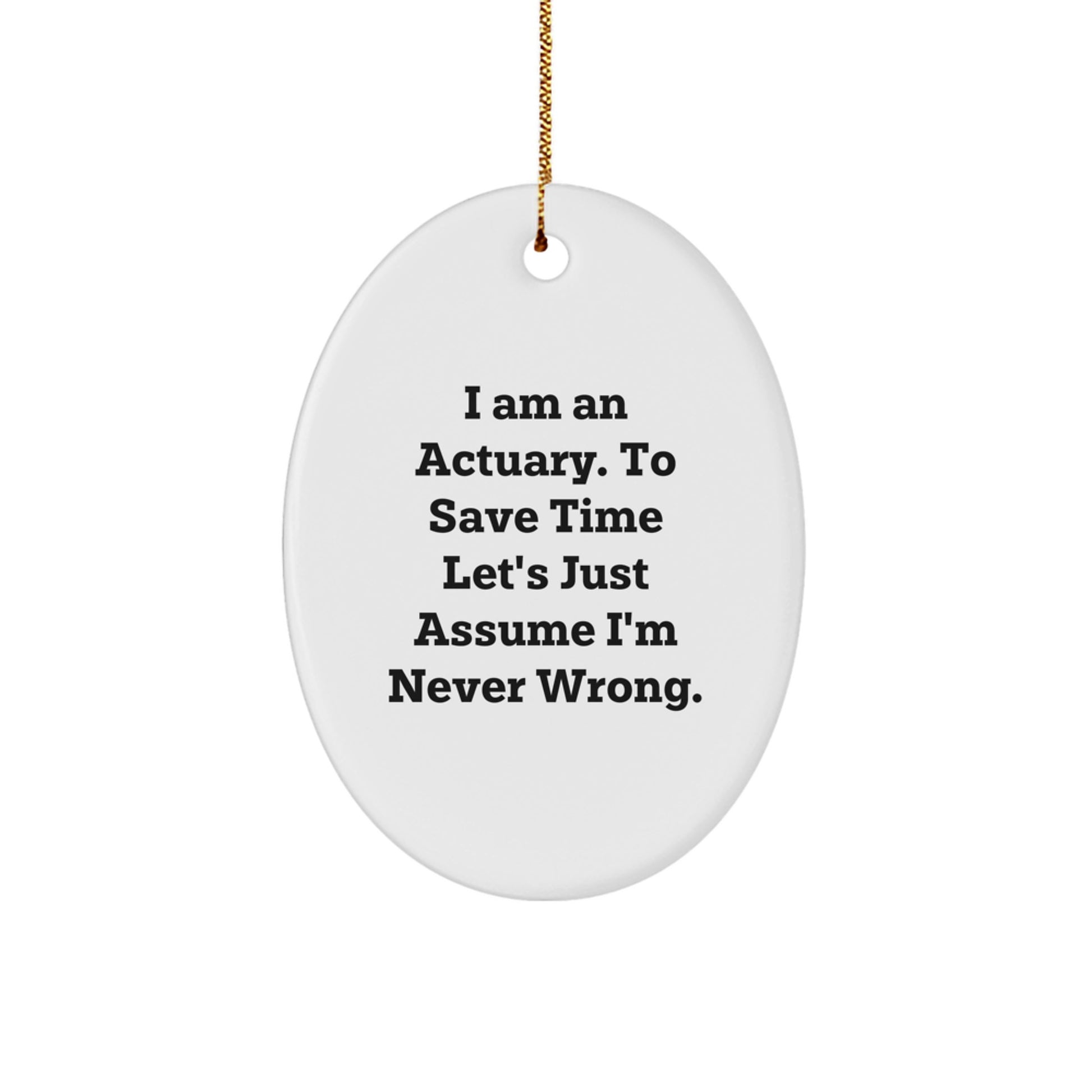 Funny Actuary Gifts for Men Oval Ornament I Am An Actuary. To Save Time Let's Just Assume I'm Never Wrong. Christmas Unique Gifts from Friends to Actuary Family - Image 1