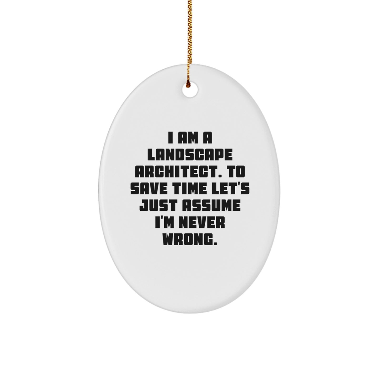 Funny Landscape Architect Gifts for Him, Oval Ornament Decor with I'm Never Wrong Quote, Christmas Unique Gifts from Friends, Family - Image 1