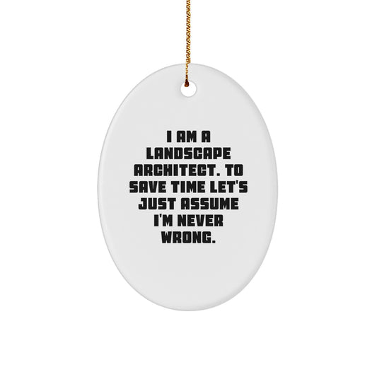 Funny Landscape Architect Gifts for Him, Oval Ornament Decor with I'm Never Wrong Quote, Christmas Unique Gifts from Friends, Family - Image 1