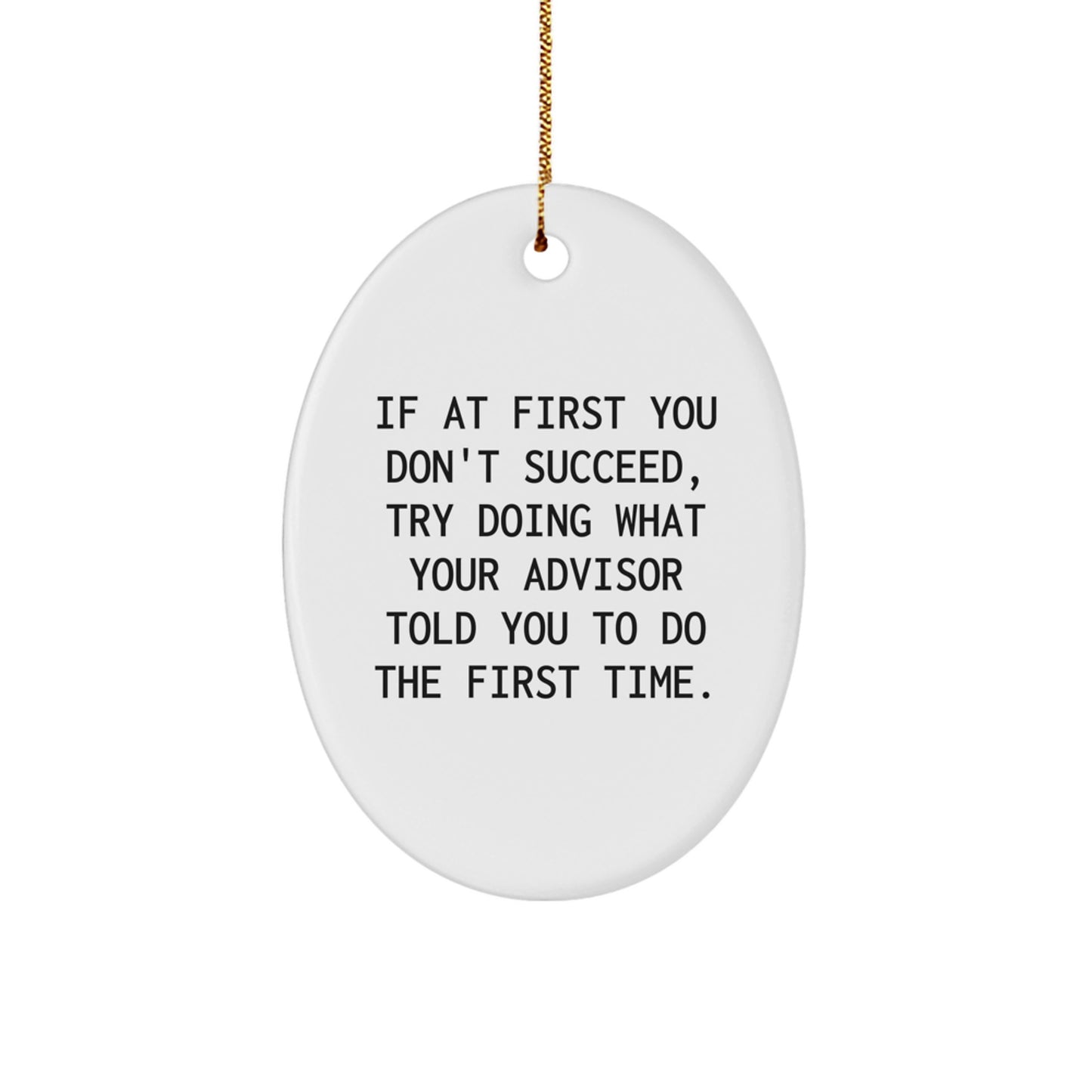 Funny Advisor Christmas Unique Gifts - Oval Ornament, Gifts from Friends and Family - If At First You Don't Succeed, Try Doing What Your Advisor Told You To Do The First Time - Image 1