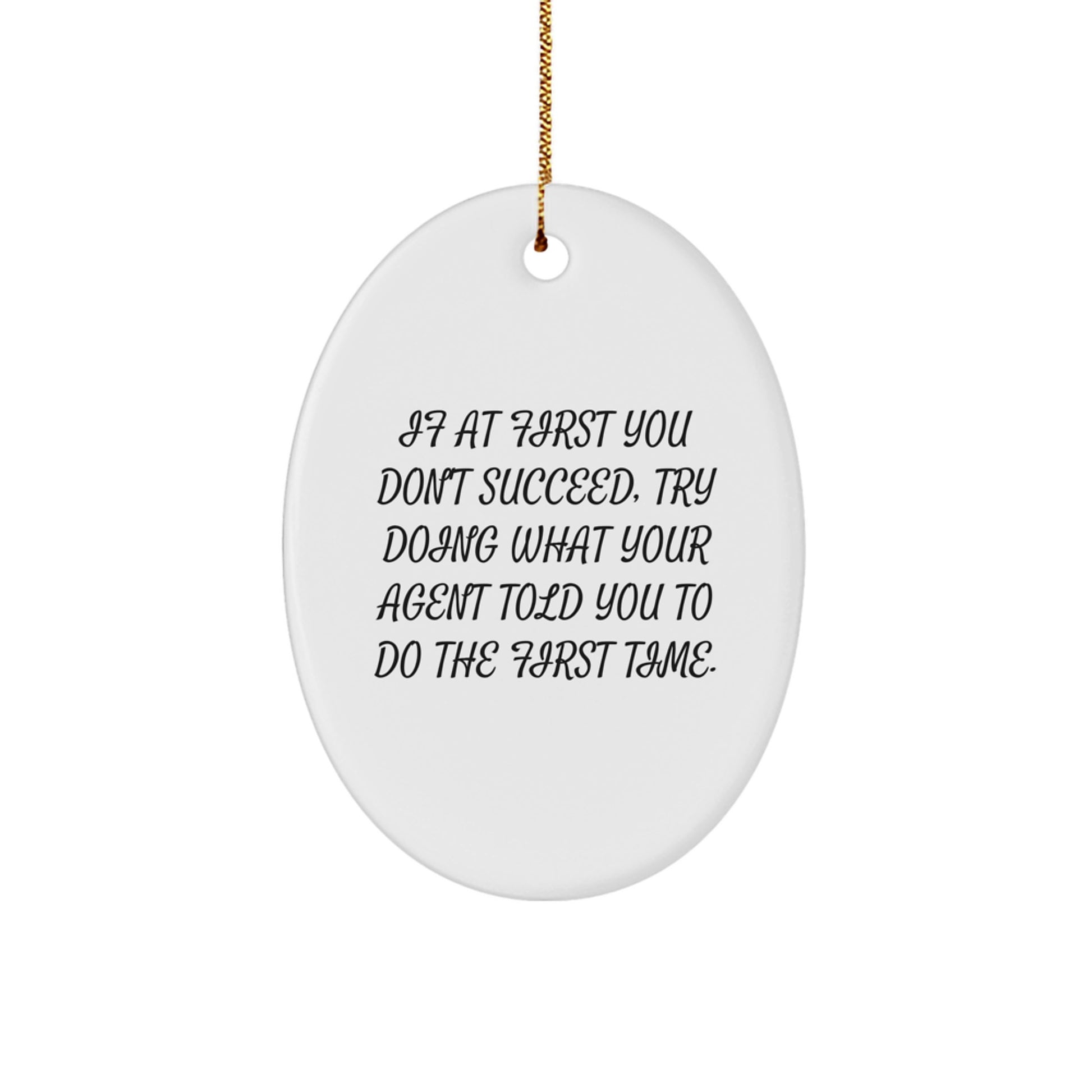 Funny Agent Gifts, Oval Ornament, If At First You Don't Succeed, Try Doing What Your Agent Told You To Do First Time, Christmas Unique Gifts from Men to Agent, for Agent's Home Decor - Image 1