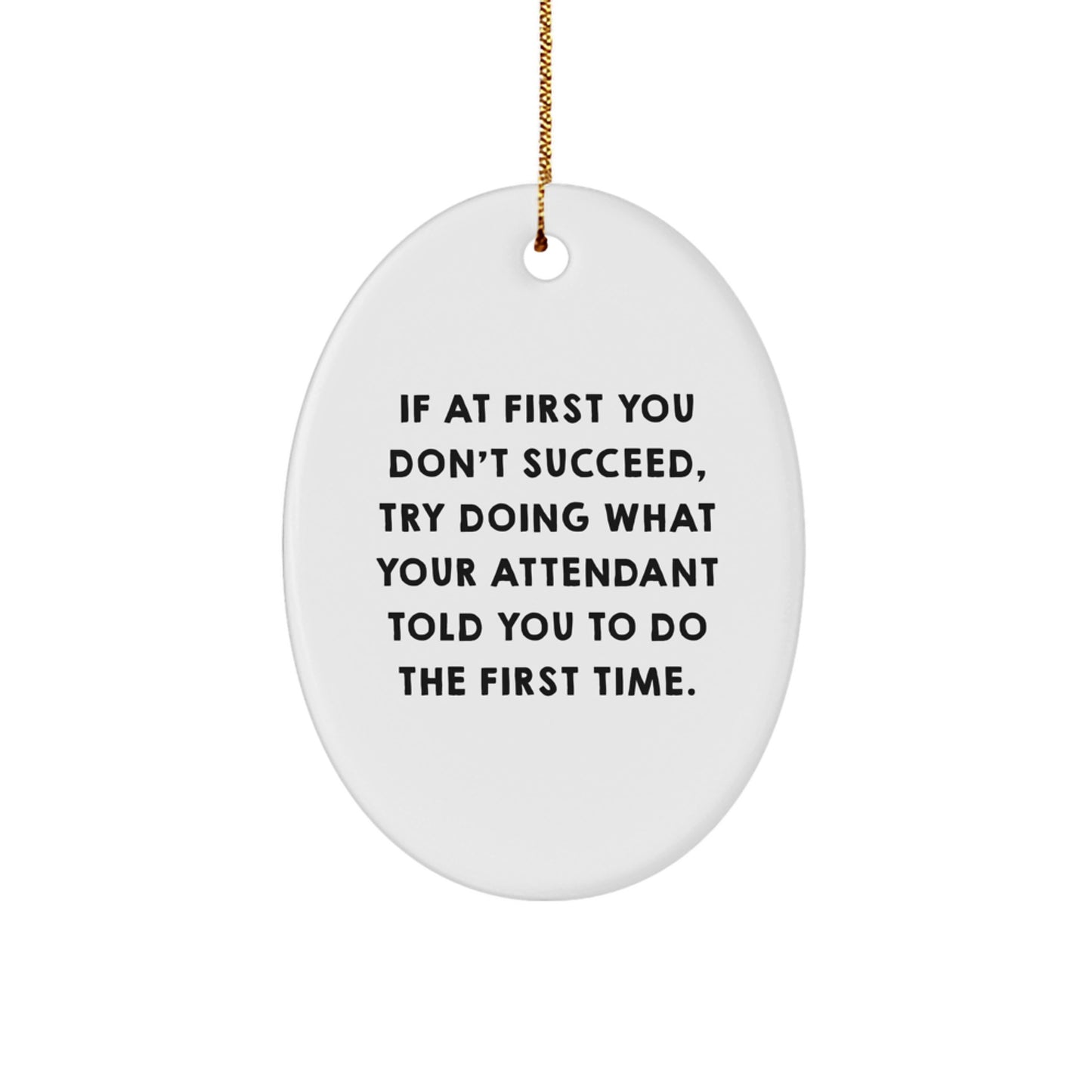 Funny Attendant Gifts for Men from Friends - Oval Ornament If At First You Don't Succeed, Try Doing What Your Attendant Told You To Do The First Time, Christmas Unique Gifts - Image 1