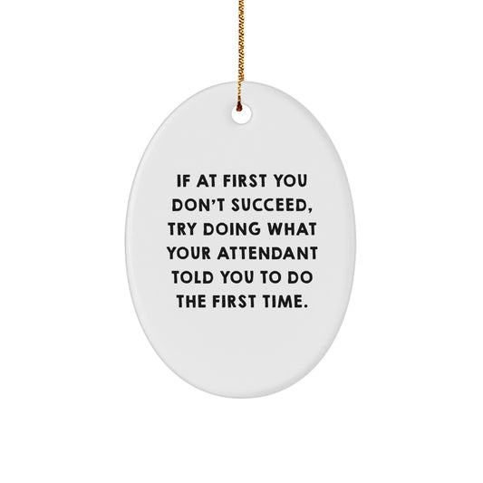 Funny Attendant Gifts for Men from Friends - Oval Ornament If At First You Don't Succeed, Try Doing What Your Attendant Told You To Do The First Time, Christmas Unique Gifts - Image 1
