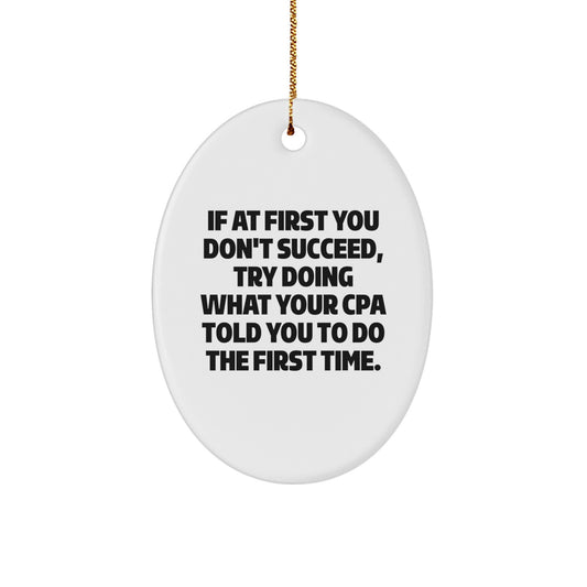 Funny CPA Gifts from Friends for Christmas - Oval Ornament with 'If At First You Don't Succeed' Quote, Gifts for CPA - Image 1