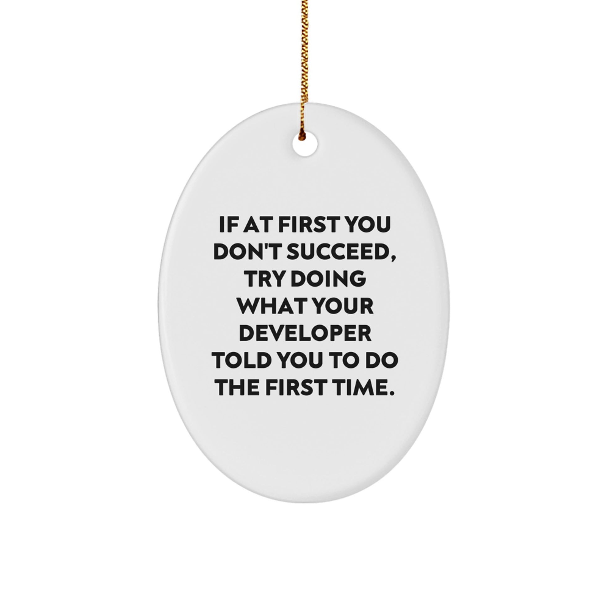 Funny Developer Gifts, Oval Ornament, If At First You Don't Succeed, Try Doing What Your Developer Told You To Do The First Time. Gifts for Developer, Christmas Unique Gifts from Friends to Family - Image 1