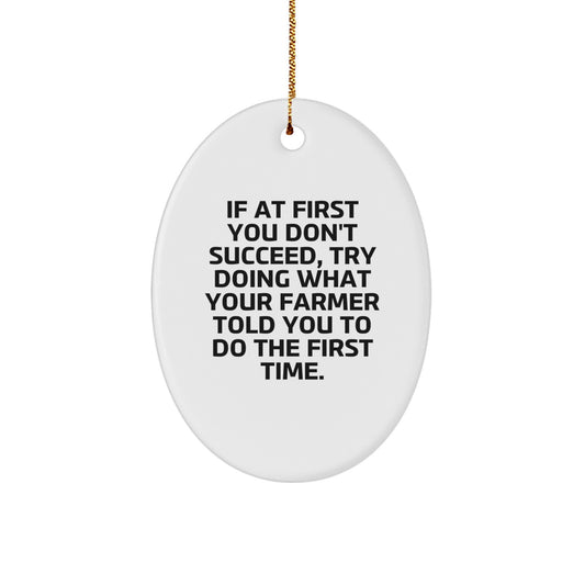 Funny Farmer Gifts: Oval Ornament 'If At First You Don't Succeed...' for Men, Women, Friends, Coworkers, Family - Gifts from Farmer to Farmer, Christmas Unique Gifts - Image 1