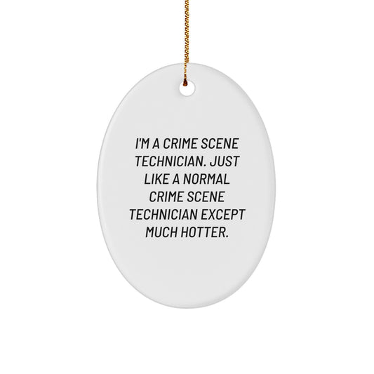 Funny Crime Scene Technician Oval Ornament, Gifts for Crime Scene Technician Men Women Coworkers Friends, White Durable MDF Oval Personalized Christmas Decoration with Gold Cord - Image 1