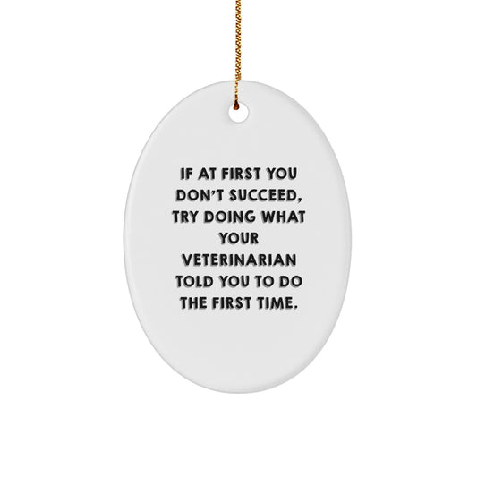 Funny Veterinarian Gifts from Men to Women - Oval Ornament If At First You Don't Succeed Try, Unique Christmas Unique Gifts for Veterinarians Friends Family - Image 1