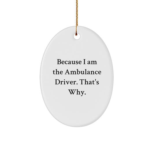 Funny Ambulance Driver Oval Ornament Gifts for Men from Friends - Because I Am The Ambulance Driver. That's Why., Christmas Unique Gifts, Oval Shaped Decorations - Image 1