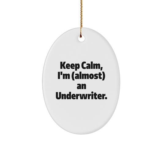 Funny Oval Ornament Gifts from Friends, Family, or Coworkers to Underwriter, Keep Calm I'm Almost An Underwriter, Christmas Unique Gifts - Image 1