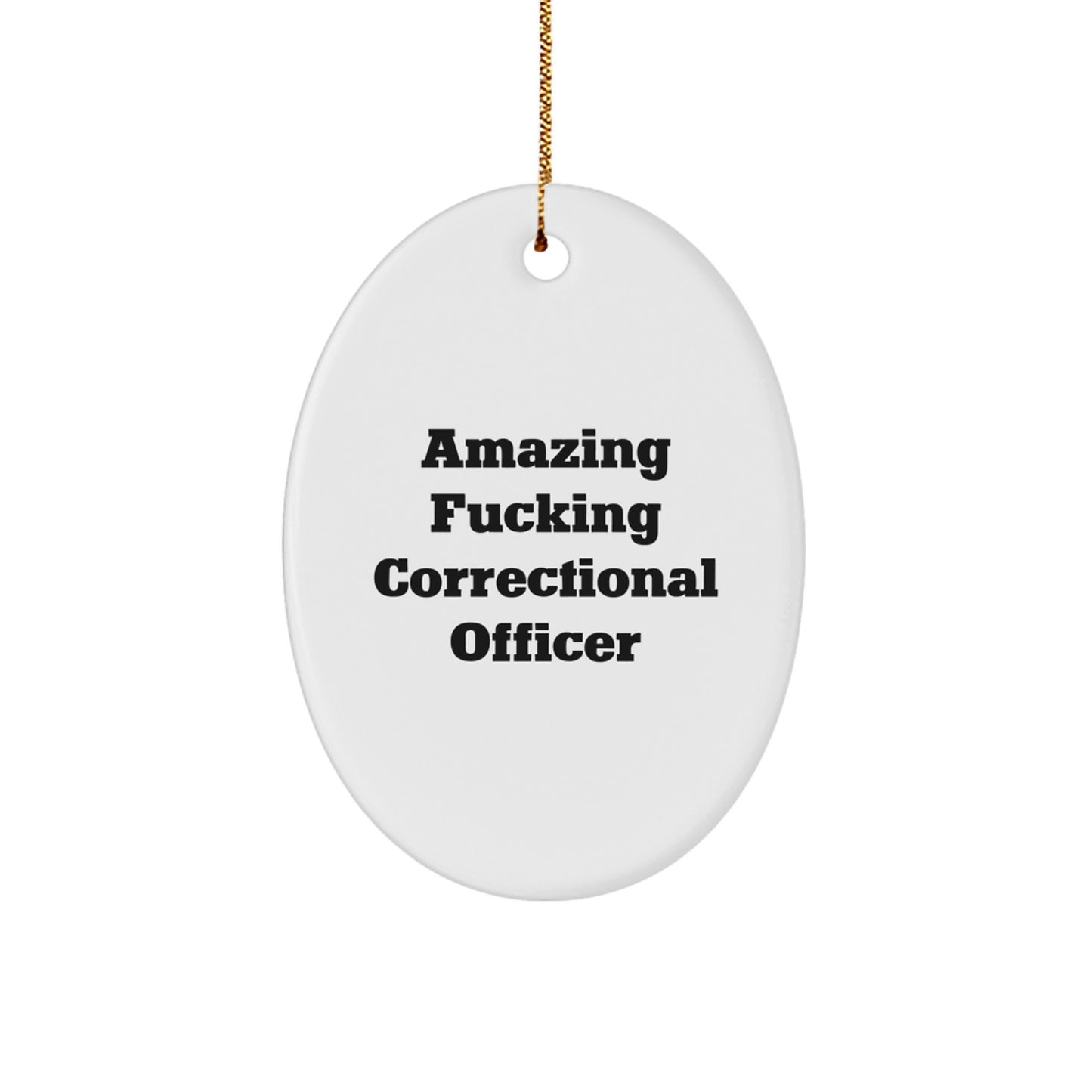 Unique Correctional Officer Gifts from Friends - 'Amazing F--king Correctional Officer' Oval Ornament for Christmas - Image 1