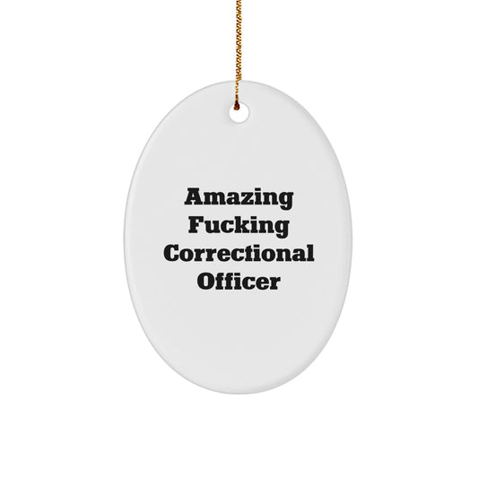 Unique Correctional Officer Gifts from Friends - 'Amazing F--king Correctional Officer' Oval Ornament for Christmas - Image 1