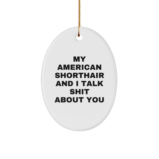 Funny American Shorthair Cat Oval Ornament Gifts for Friends from Men, American Shorthair Cat Lover Christmas Unique Gifts, Oval Shaped Decorations - Image 1
