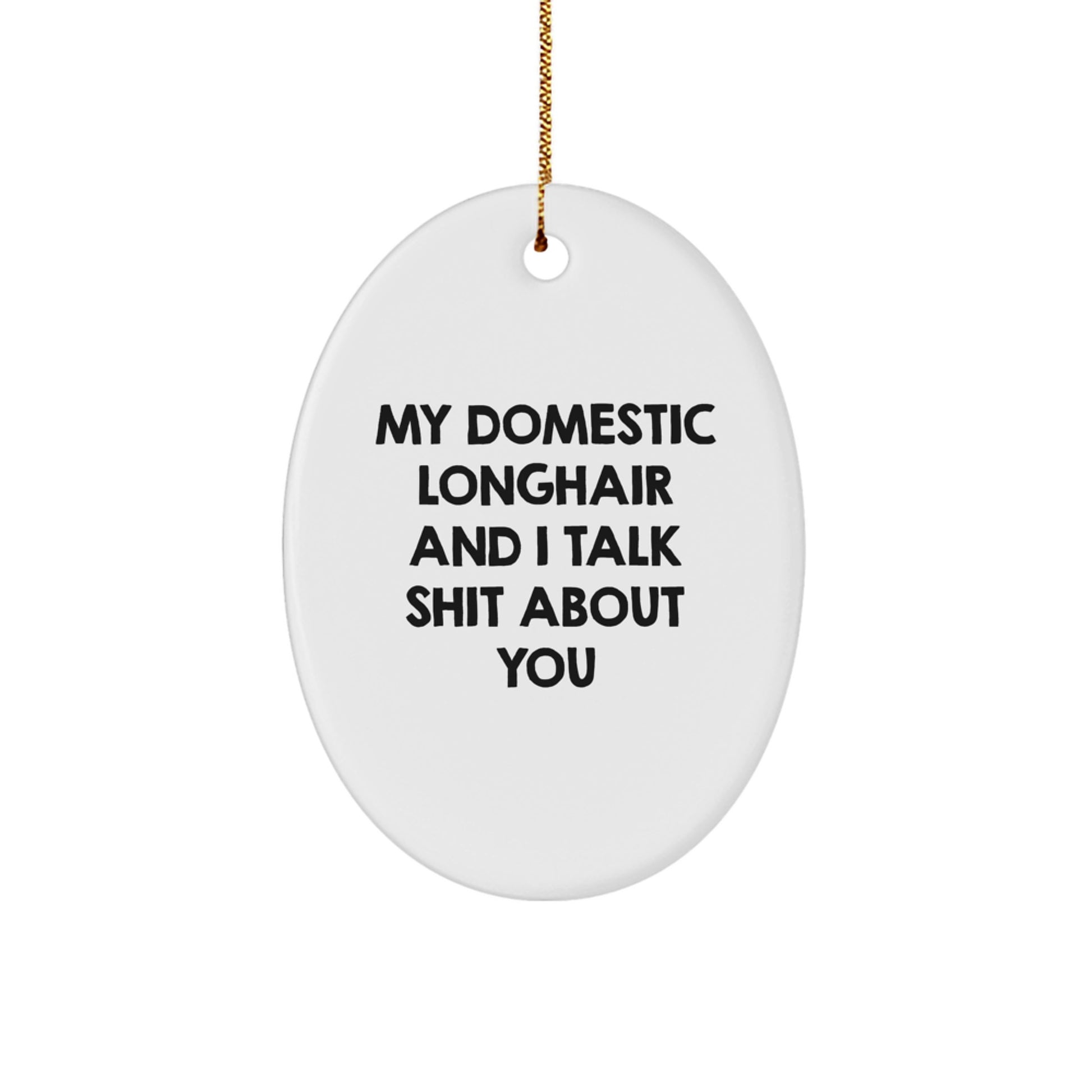 Funny Domestic Longhair Cat Gifts for Christmas, Oval Ornament, I Talk Shit About You, Gifts for Cat Lovers from Friends - Image 1