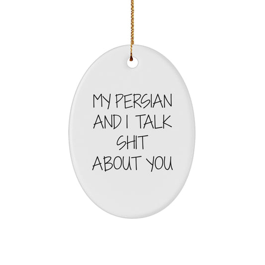 Funny Persian Cat Oval Ornament Gifts from Family for Friends, Christmas Unique Gifts for Men Women - Image 1