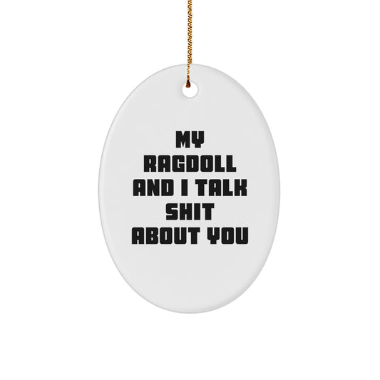 Funny Ragdoll Cat Gifts from Friends, Unique Christmas Unique Gifts for Men Who Love Ragdoll Cats - Oval Ornament - Image 1