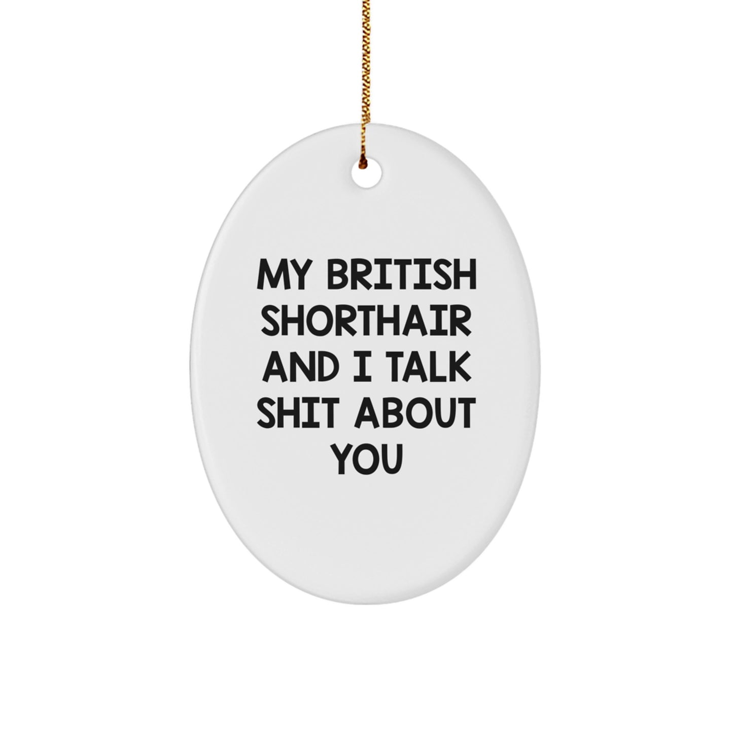 Funny British Shorthair Cat Oval Ornament Gifts from Men to Friends Christmas Unique - Image 1