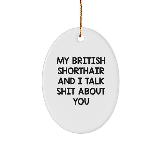 Funny British Shorthair Cat Oval Ornament Gifts from Men to Friends Christmas Unique - Image 1