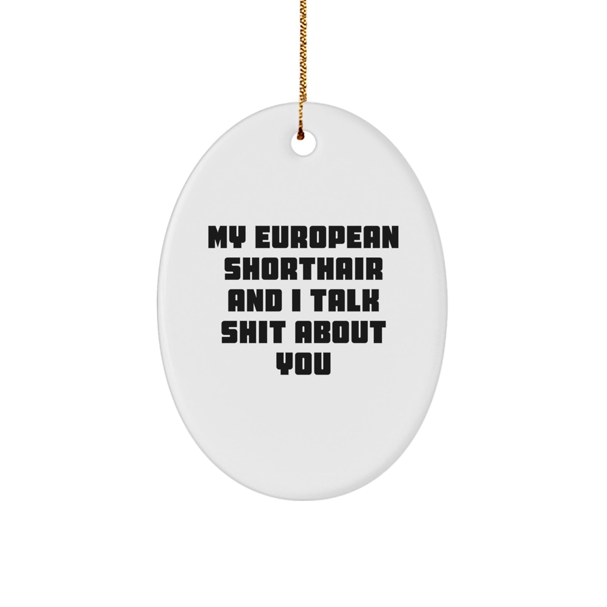Funny European Shorthair Cat Gifts for Women, Oval Ornament with My European Shorthair And I Talk Shit About You Quote, Christmas Unique Gifts from Friends - Image 1