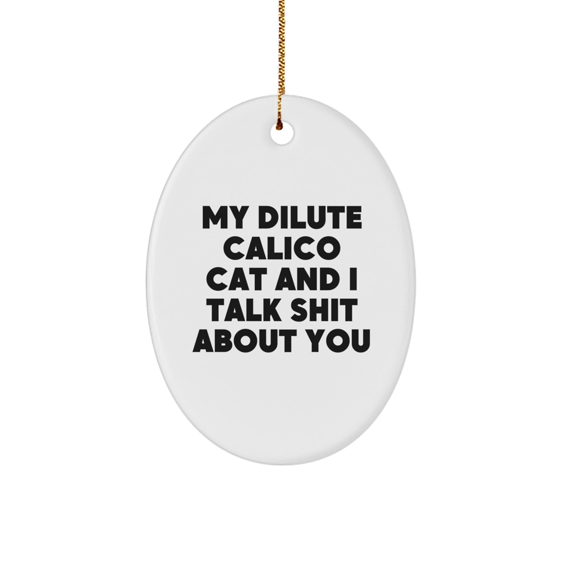 Funny Dilute Calico Cat Gifts for Friends, Dilute Calico Cat Love Oval Ornament - 'My Dilute Calico Cat And I Talk Shit About You' - Image 1