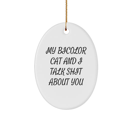 Funny Bicolor Cat Oval Ornament Christmas Unique Gifts for Friends, Family, Coworkers, and Bicolor Cat Lovers from Men, Women - My Bicolor Cat And I Talk Shit About You - Image 1