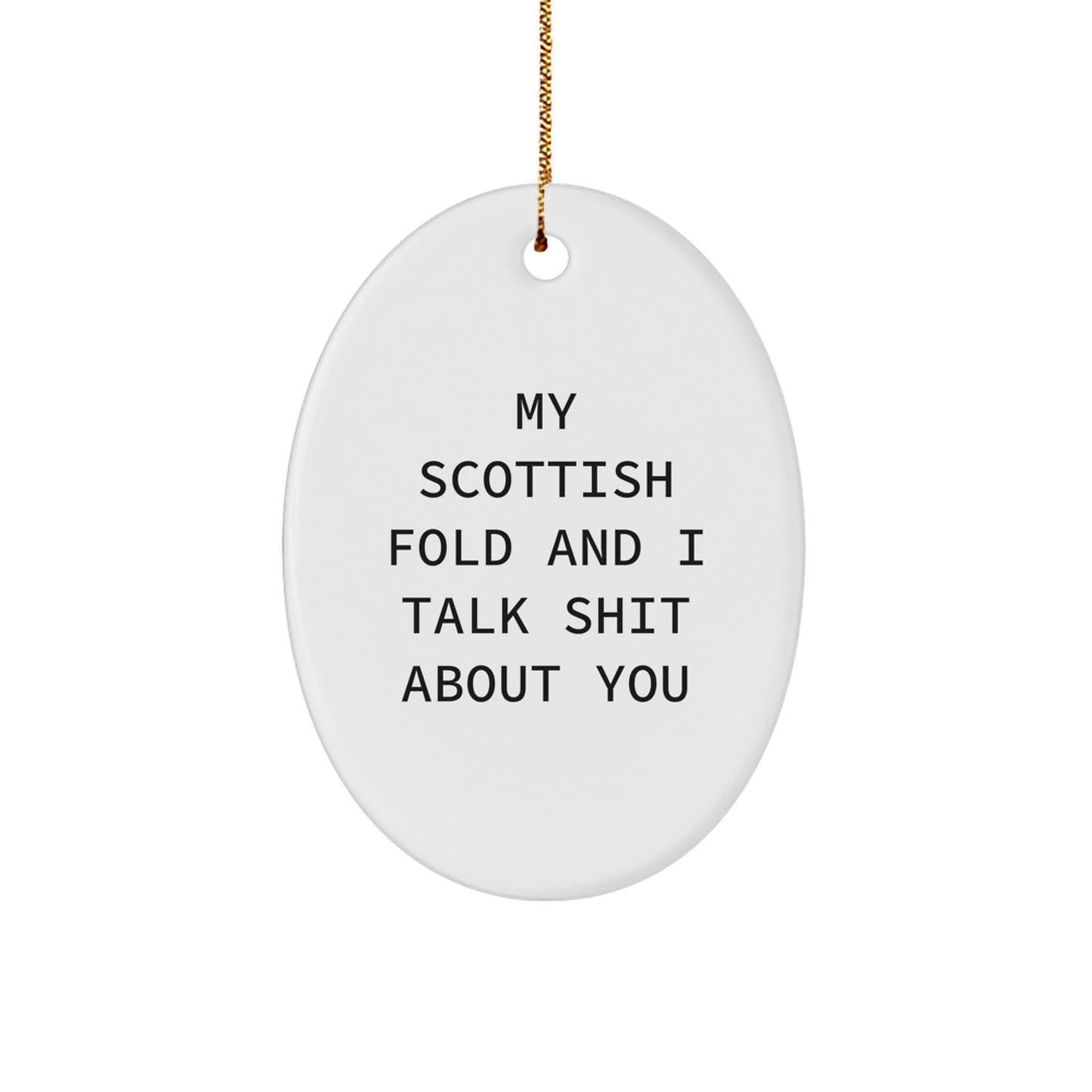 Funny Scottish Fold Cat Oval Ornament Gifts from Friends for Christmas, Unique Presents for Men Women Family - Image 1