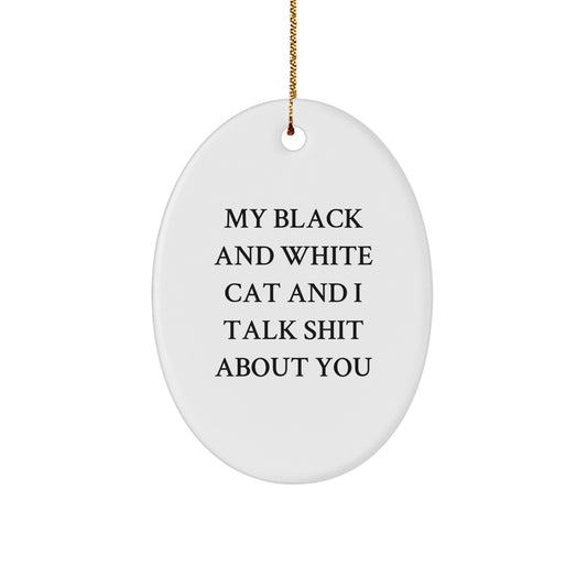 Funny Black and White Cat Oval Ornament Gifts from Men for Christmas Unique Gifts - Image 1