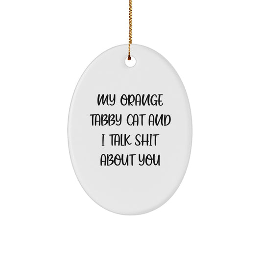 Funny Orange Tabby Cat Oval Ornament Gifts from Men for Women Friends - 'My Orange Tabby Cat And I Talk Shit About You' Christmas Unique - Image 1