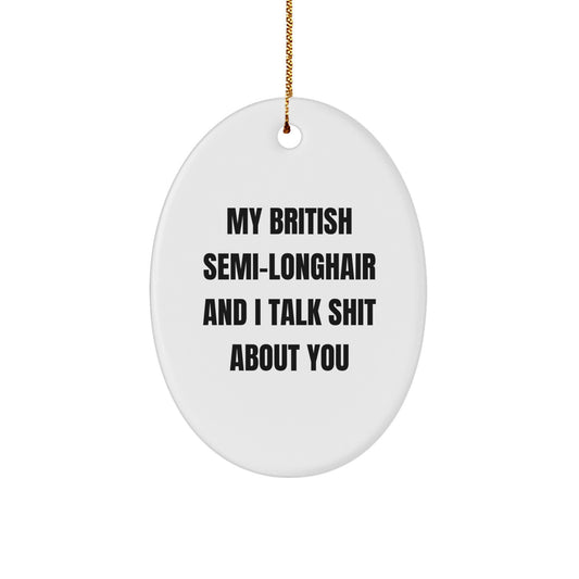 Funny British Semi-Longhair Cat Gifts, Oval Ornament for British Semi-Longhair Cat Lovers, My British Semi-longhair And I Talk Shit About You Christmas Unique Gift - Image 1