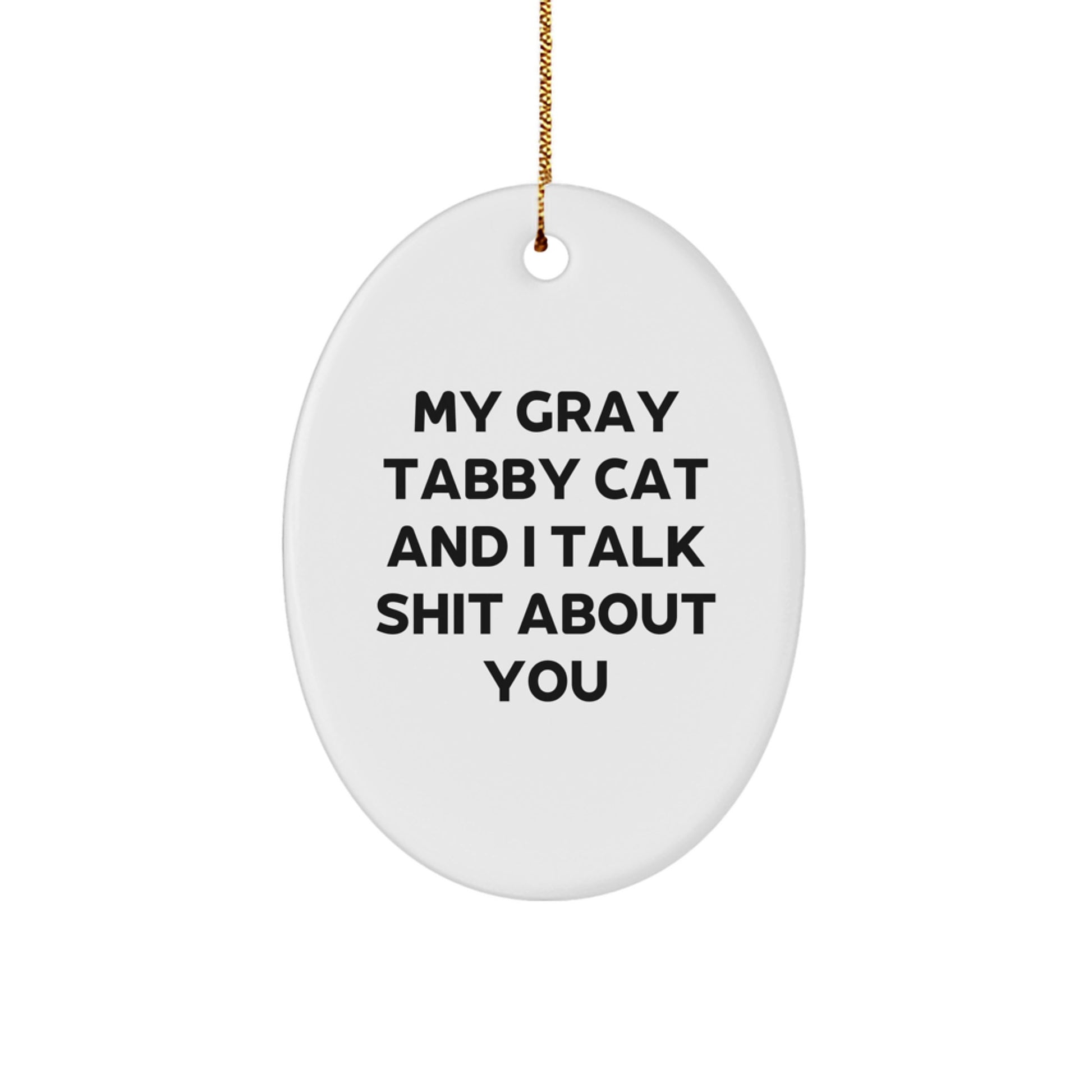 Funny Gray Tabby Cat Oval Ornament Gifts from Friends, Perfect for Gray Tabby Cat Lovers on Christmas Unique Gifts - Image 1