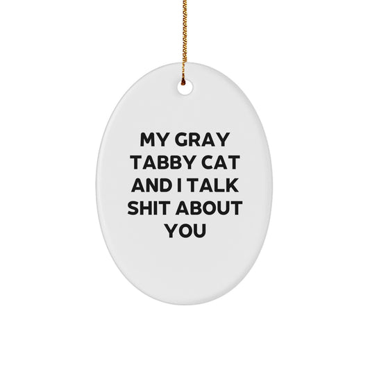 Funny Gray Tabby Cat Oval Ornament Gifts from Friends, Perfect for Gray Tabby Cat Lovers on Christmas Unique Gifts - Image 1