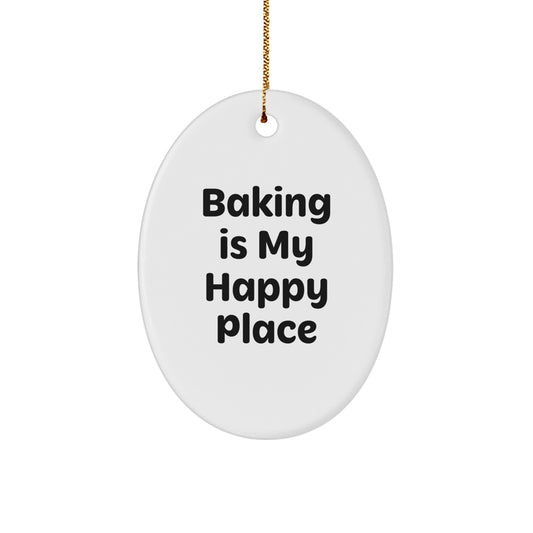 Baking Oval Ornament Gifts from Friends and Family, Christmas Unique Baking Decor for Men and Women, Inspirational Quote 'Baking Is My Happy Place' - Image 1