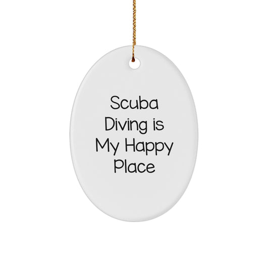 Scuba Diving Oval Ornament, Gifts from Friends to Scuba Diving Lovers, Funny Quotes 'Scuba Diving Is My Happy Place', Christmas Decorations - Image 1