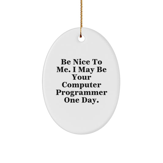 Funny Computer Programmer Oval Ornament Gifts from Friends for Men or Women, Be Nice To Me I May Be Your Computer Programmer One Day Christmas Decor - Image 1
