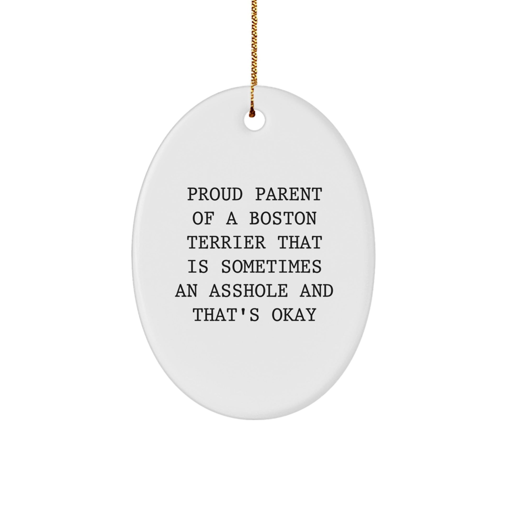 Funny Boston Terrier Dog Gifts for Men, Women, and Friends - Proud Parent Oval Ornament, Christmas Unique Decorations - Image 1