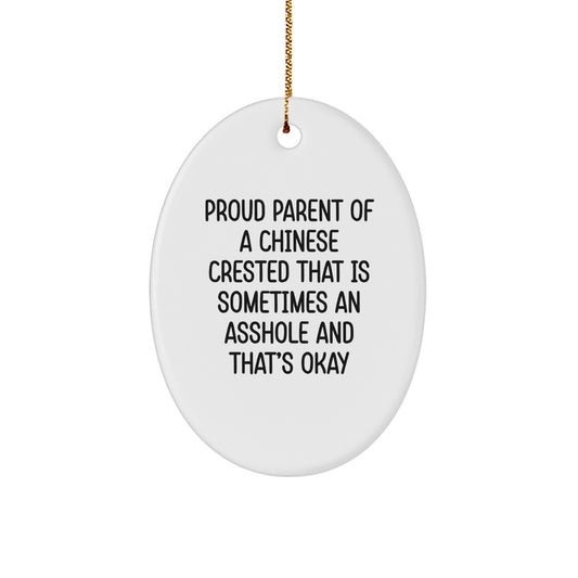 Funny Chinese Crested Dog Oval Ornament Gifts from Men or Women to Chinese Crested Dog Lovers for Christmas Unique Gifts - Image 1