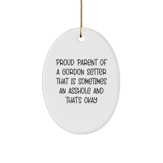 Funny Gordon Setter Dog Lover Gifts from Friends and Family for Christmas Unique Oval Ornament - Image 1
