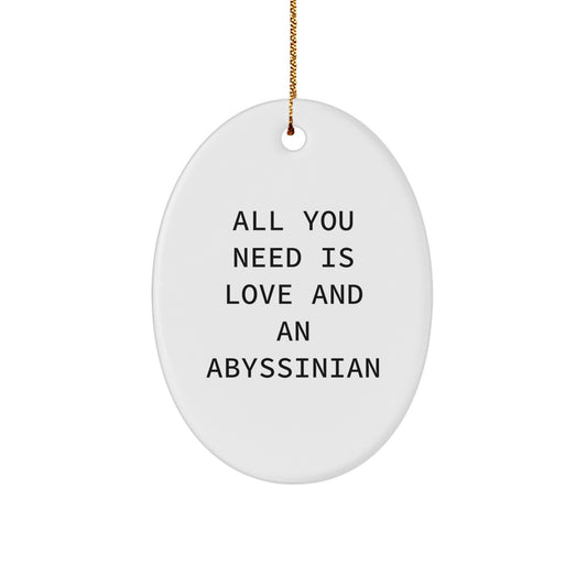 Love Gifts from Family, Friends, or Coworkers for Abyssinian Cat Lovers - Unique Oval Ornament with Funny Quote All You Need Is Love And An Abyssinian - Image 1